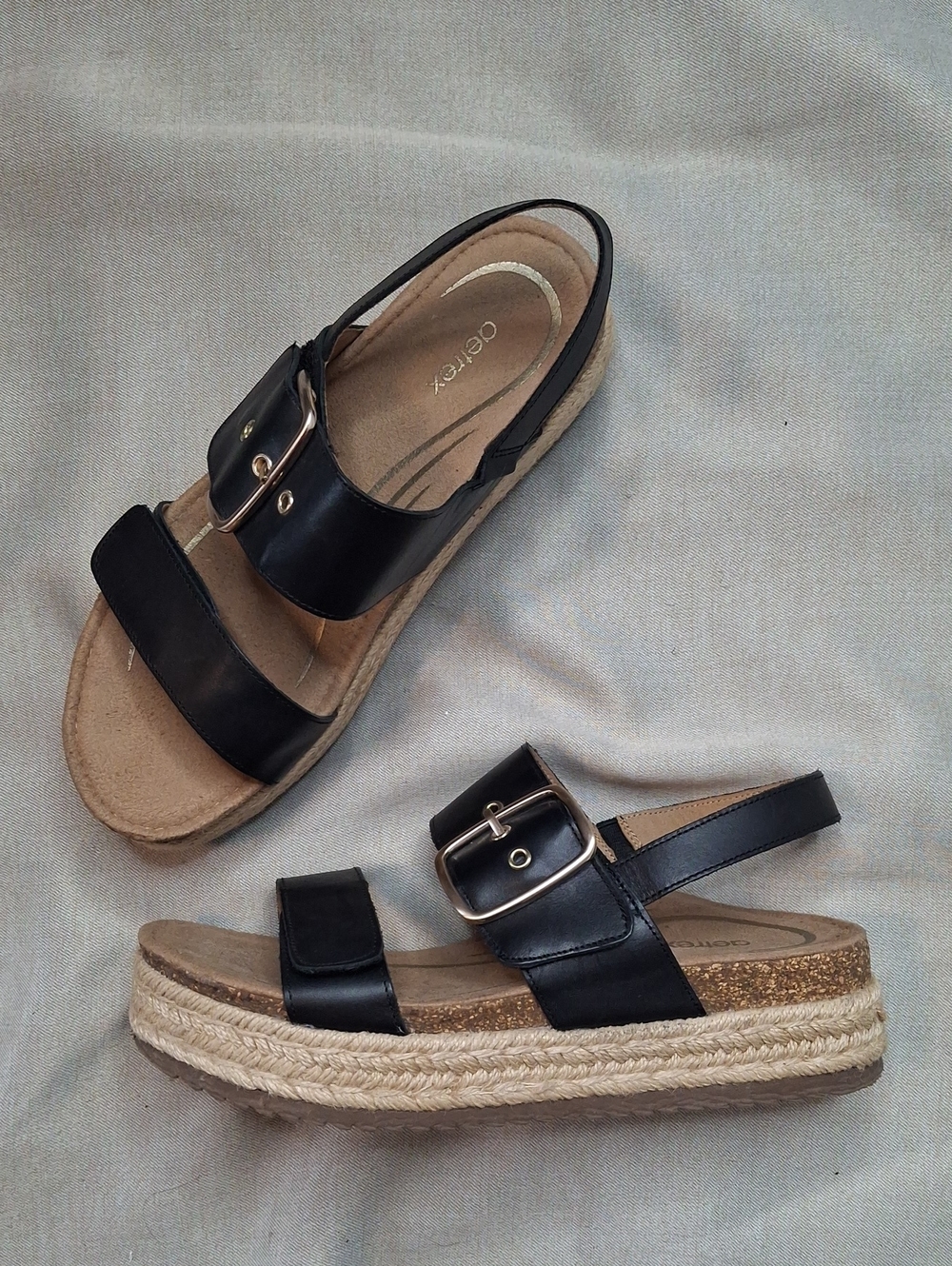 Aetrex Black Platform Espadrille Sandals with Buckle
